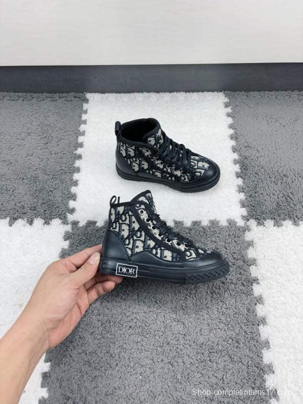 2024 Kids Dior Black White Canvas Sneakers