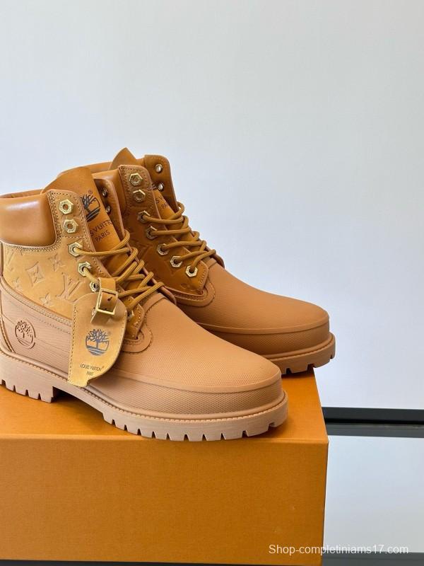 2024 Men Louis Vuitton Brown Leather Waterproof Work Boots MJ00390