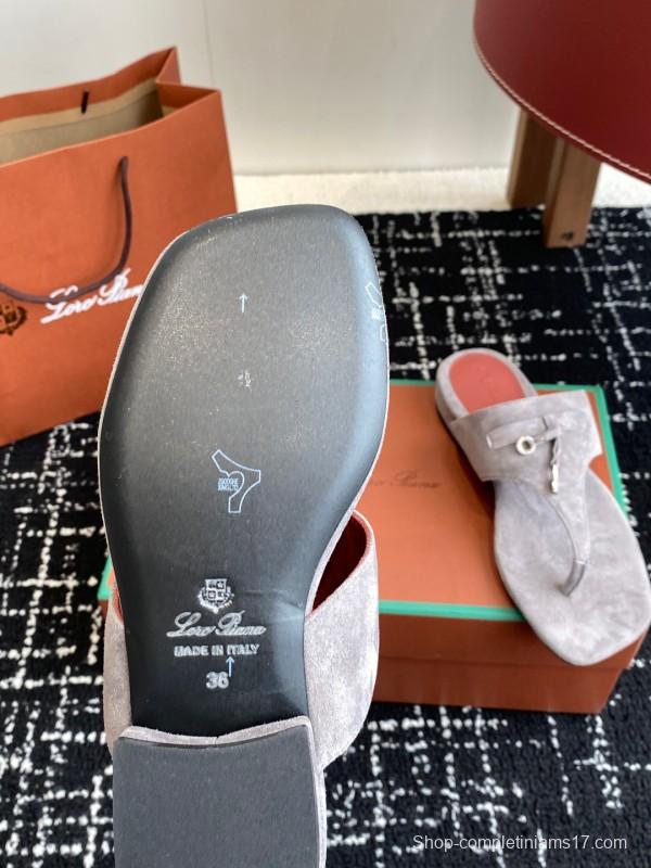 2025 Women Le Parmentier Grey Suede Thong Sandals KFY00280