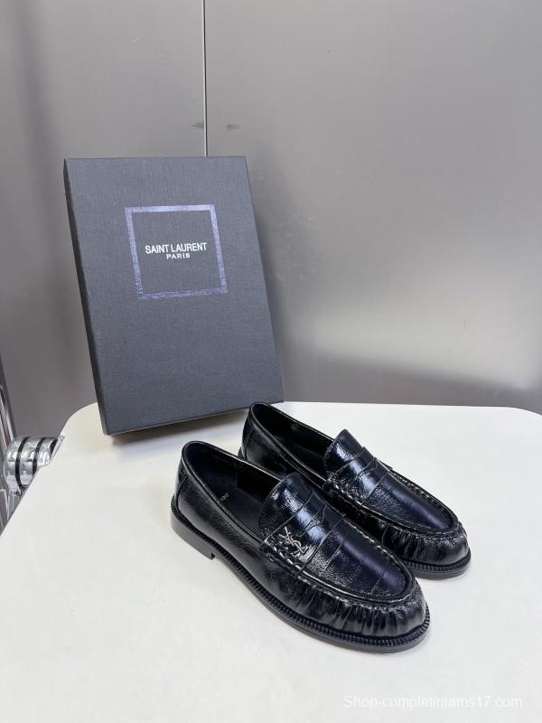 2025 Women Yves Saint Laurent Black Leather Loafers