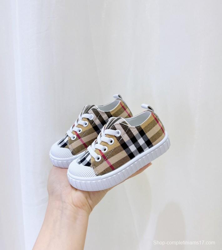 2024 Kids BURBERRY Khaki Black White Canvas Sneakers