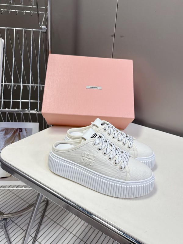 2025 Women Miu Miu White Canvas Sneakers
