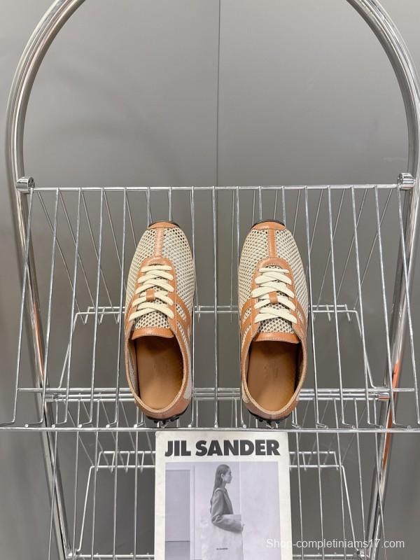 2025 Women Hermès Beige Brown Leather Mesh Sneakers KFY00250