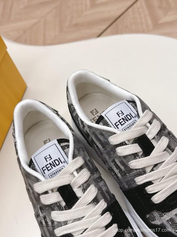2025 Women Fendi Black Grey Leather Suede Sneakers LY00340