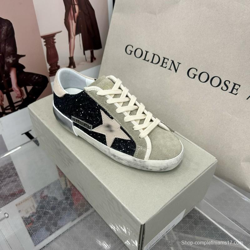 2025 Women GGDB Black Glitter Suede Leather Sneakers MJ00260