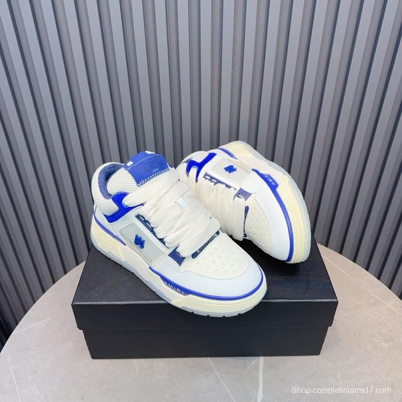 2024 Unisex Amiri White Blue Leather Sneakers MJ00360