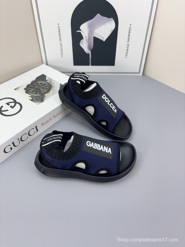 2025 Kids Dolce & Gabbana Pink Black White Knit Sandals