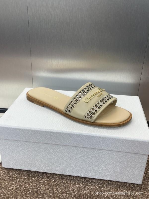 2025 Women Dior Beige Leather Slippers KFY00300