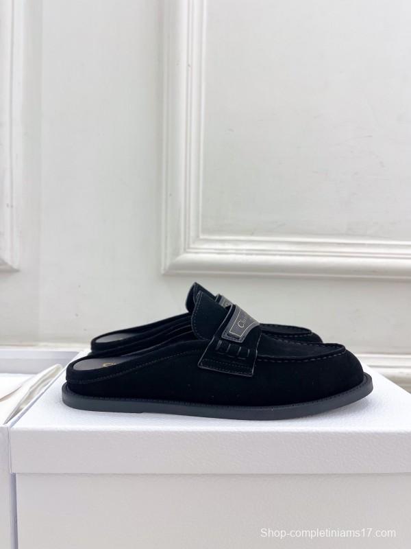 2025 Women Dior Black Leather Slip-On Loafers Crafted With Original Rubber Sole KFY00300(F)