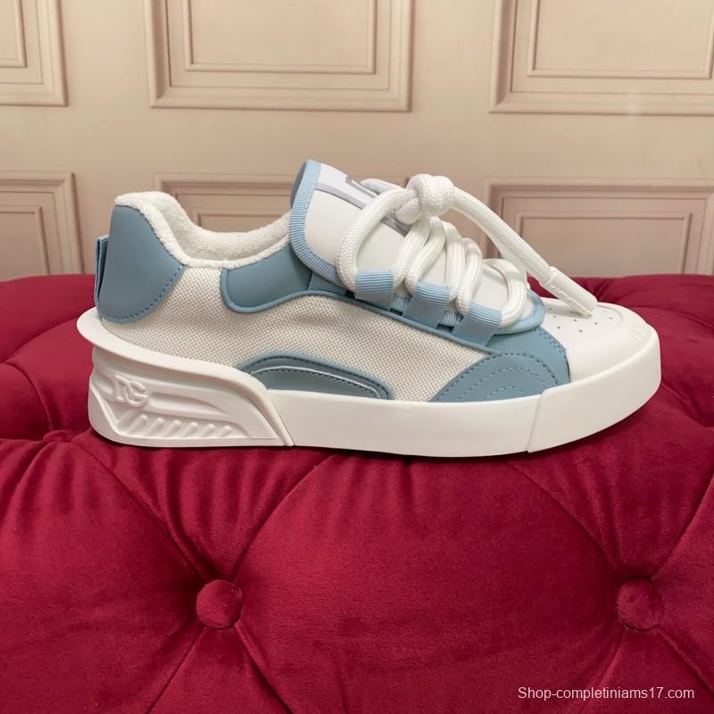 2025 Unisex Dolce & Gabbana White Blue Leather Mesh Sneakers