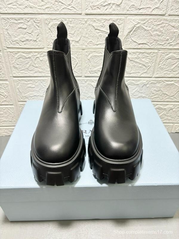 2024 Women Prada black leather short boots MJ00380
