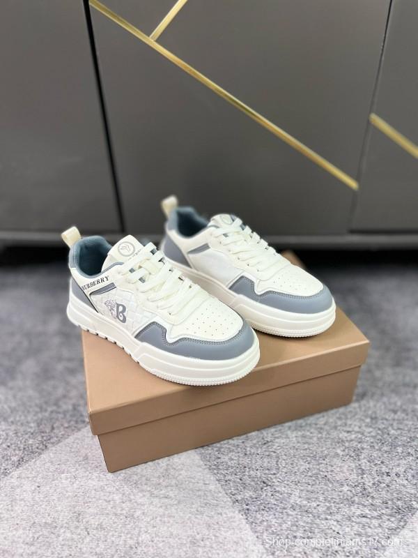 2024 Unisex Burberry White Grey Leather Casual Shoes MJ00251