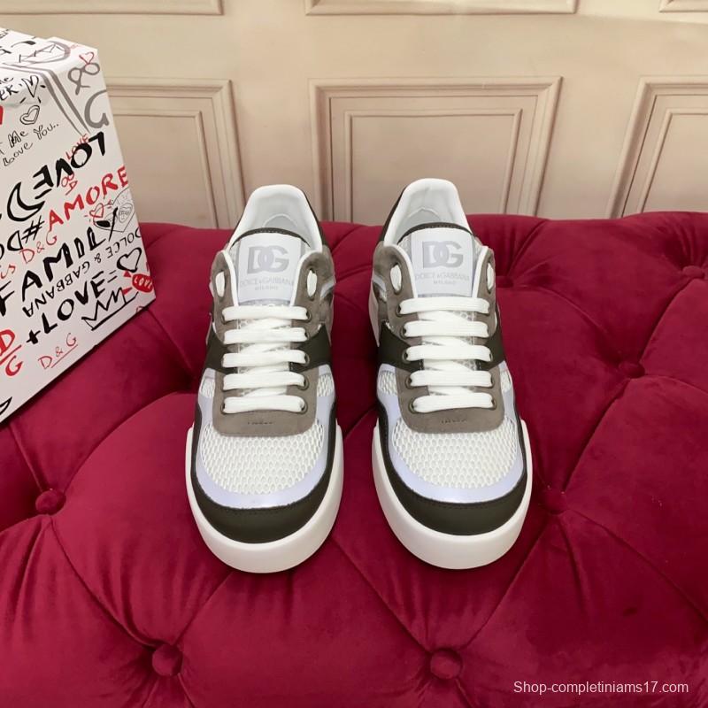 2025 Unisex Dolce & Gabbana White Grey Black Leather Mesh Sneakers
