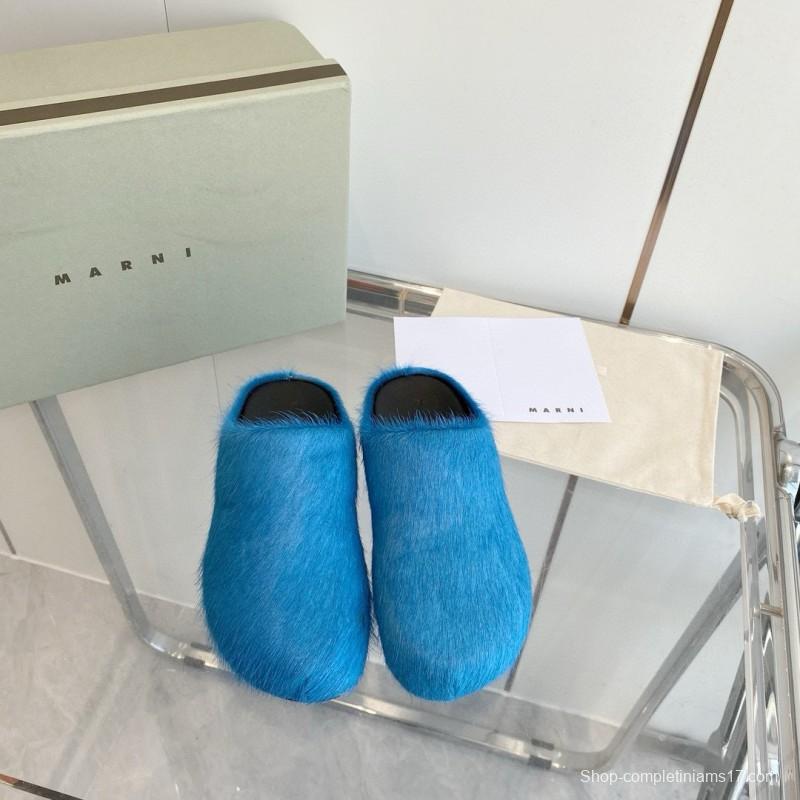 2024 Women Marni Blue Horsehair Slippers