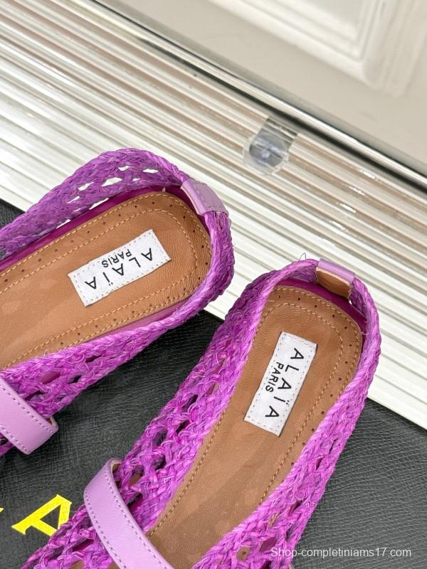 2025 Women AlAIA Purple Woven Leather Mary Jane