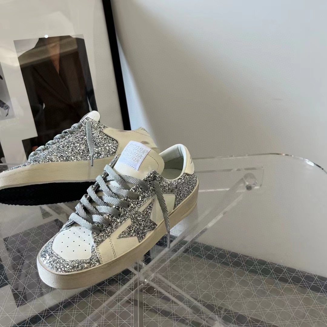 2024 Unisex GGDB White Silver Leather Glitter Low-Top Sneakers MJ00260