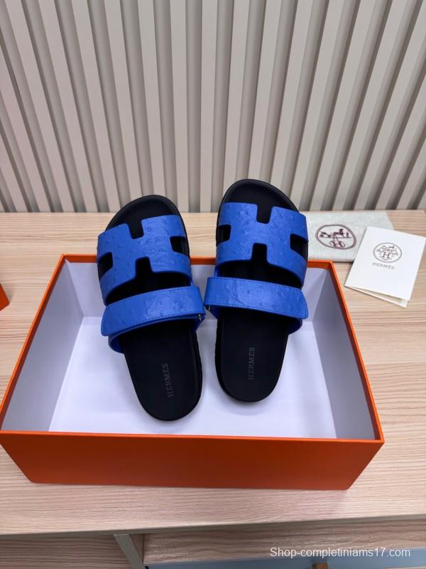 2025 Slippers Hermès Blue Leather Slippers