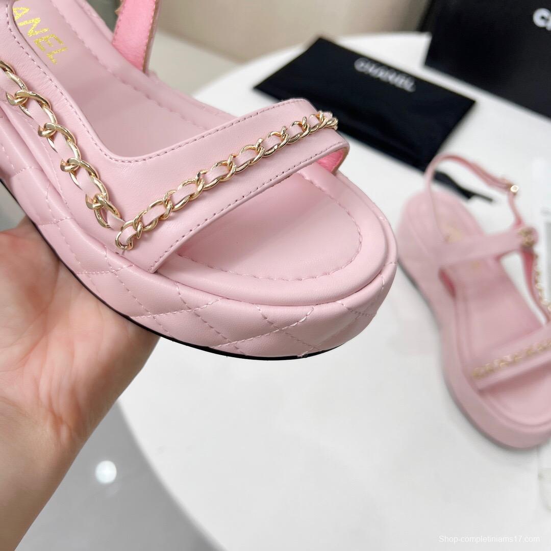 2025 Women Chanel Pink Leather Sandals LY00260