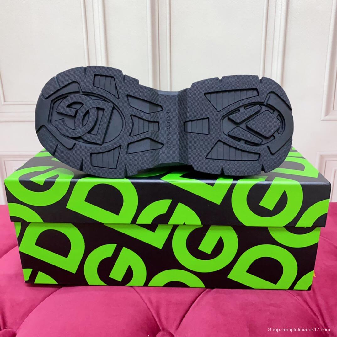 2025 Unisex Dolce & Gabbana Black Mesh Leather Sneakers LY00340