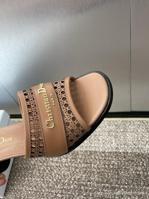 2025 Women Dior Brown Leather Sandals Christian Dior Paris KFY00310