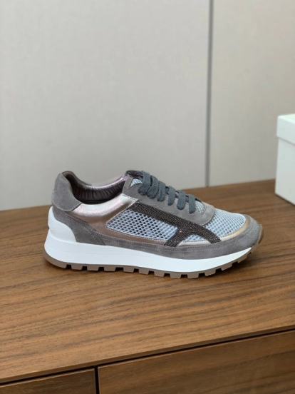 2025 Unisex Brunello Cucinelli Grey Silver Suede Mesh Sneakers