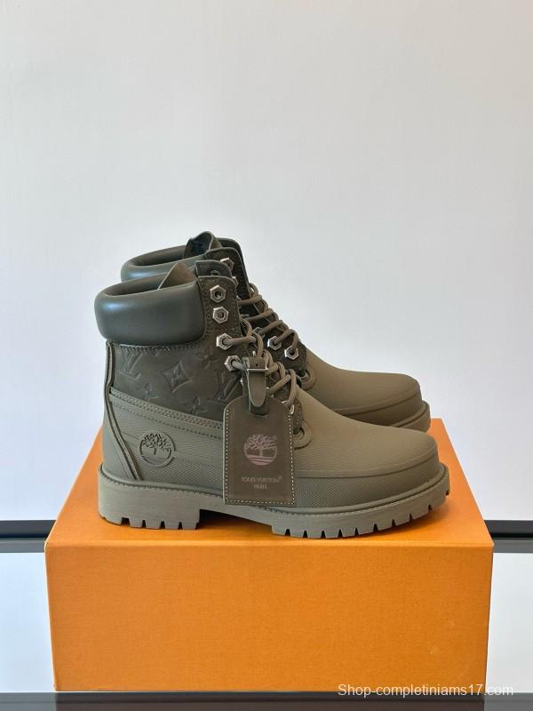 2024 Men Louis Vuitton Brown Rubber Leather Combat Boots MJ00390