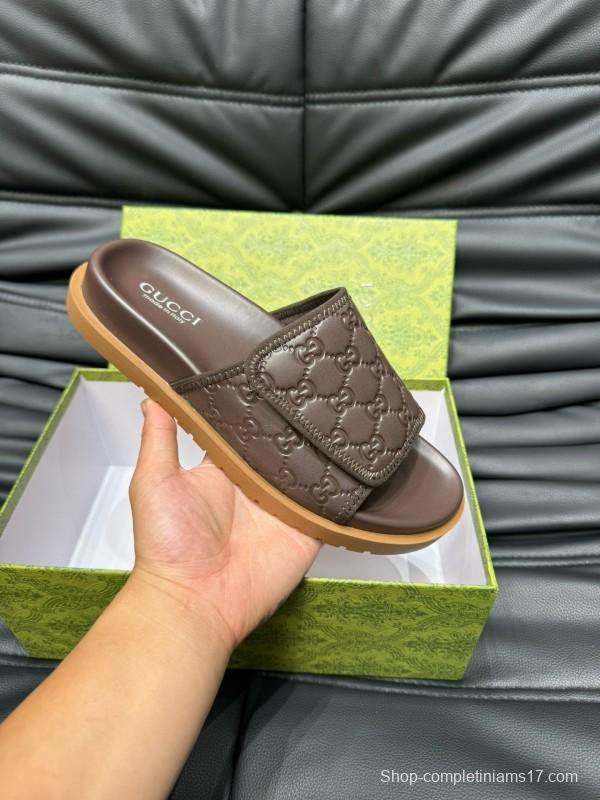 2024 Slippers Gucci Brown Leather Slippers MJ00200