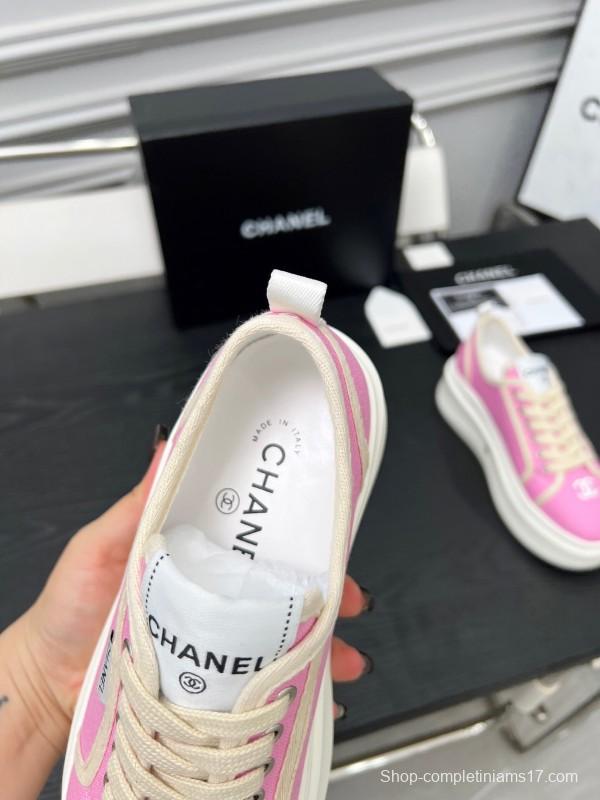 2025 Women Chanel Pink Canvas Sneakers LY00250