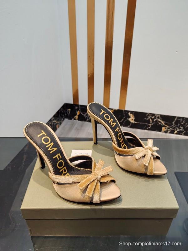 2025 Women TOM FORD Beige Suede High Heel Open Back Sandals KFY00290