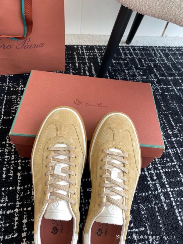 2024 Unisex Loro Piana Beige White Leather Suede Casual Shoes MJ00320