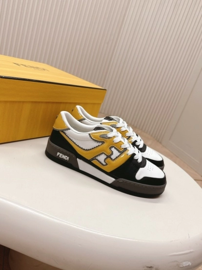 2025 Unisex Fendi White Yellow Black Leather Plimsolls FF Retro Design LY00360(F)/LY00370(M)