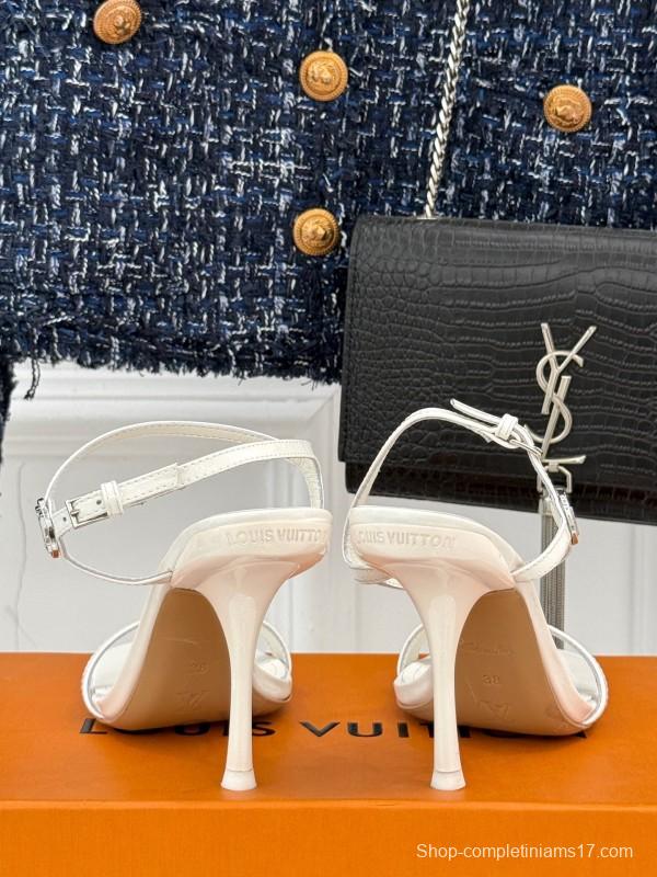 2025 Women Louis Vuitton White Leather Strappy Sandals KFY00280