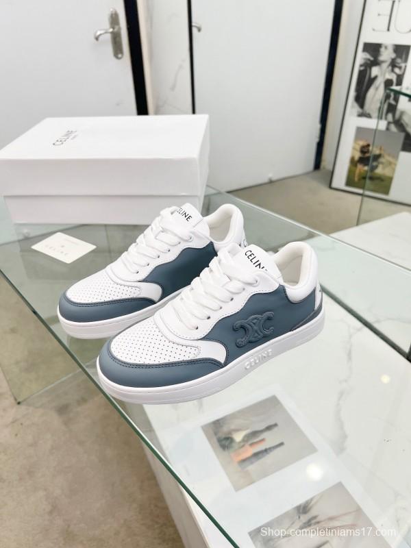 2025 Unisex CELINE White Grey Leather Sneakers