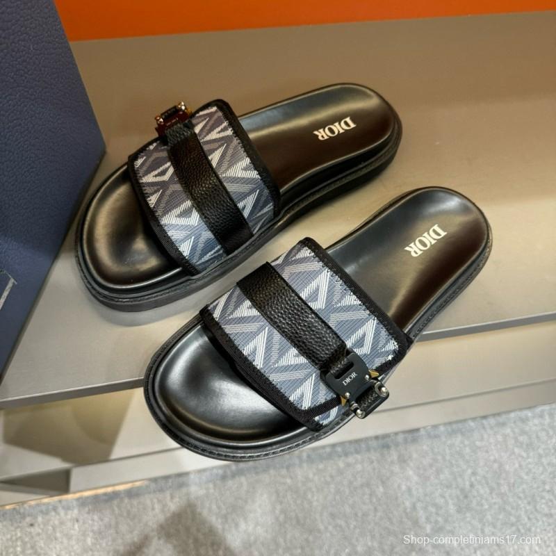 2024 Slippers Dior Blue Black Leather Slippers