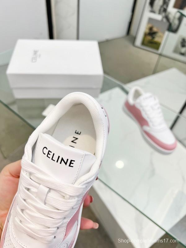 2025 Women CELINE White Pink Leather Sneakers
