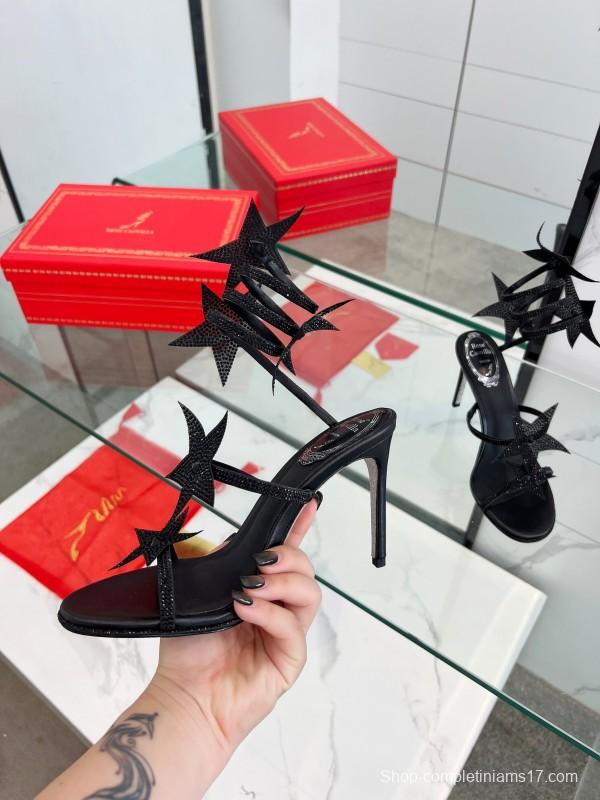 2025 Women RC Black Leather High Heel Sandal Star Detail LY00340