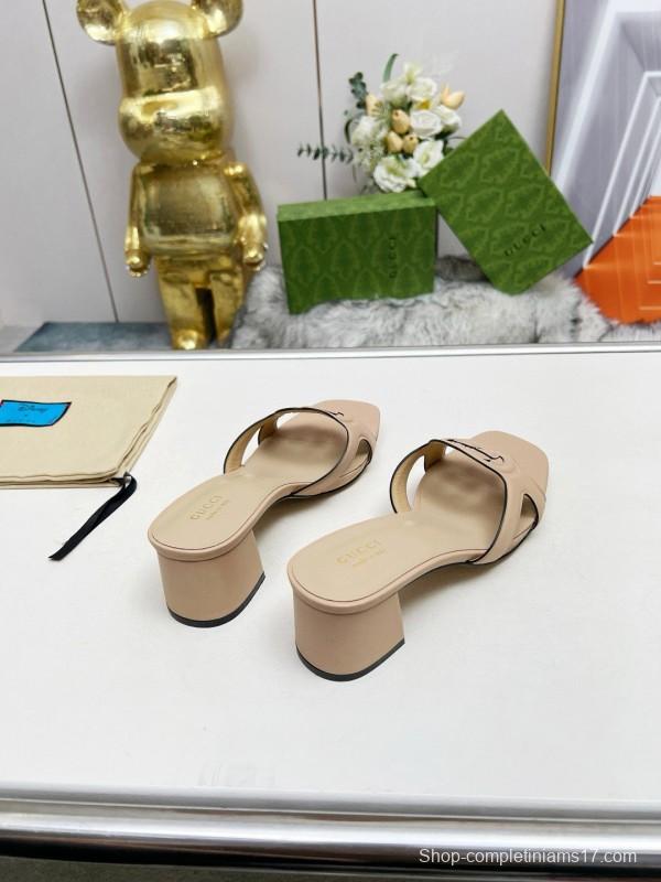 2025 Women Gucci Beige Leather Slippers MJ00190