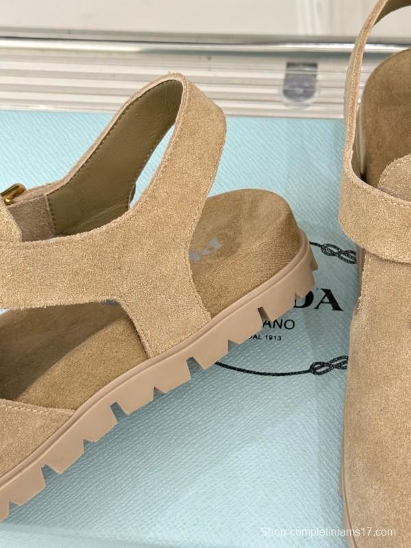 2025 Women Prada Beige Suede Sandals
