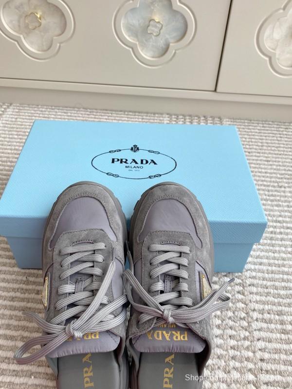 2025 Women Prada Grey Suede Nylon Sneakers LY00290