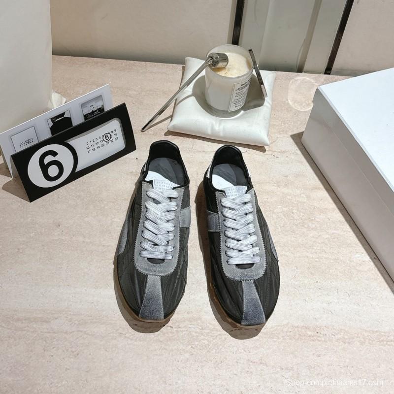 2025 Unisex Maison Margiela Black Grey Nylon Suede Sneakers Distressed LY00360