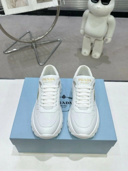2025 Unisex Prada White Leather Sneakers KFY00310