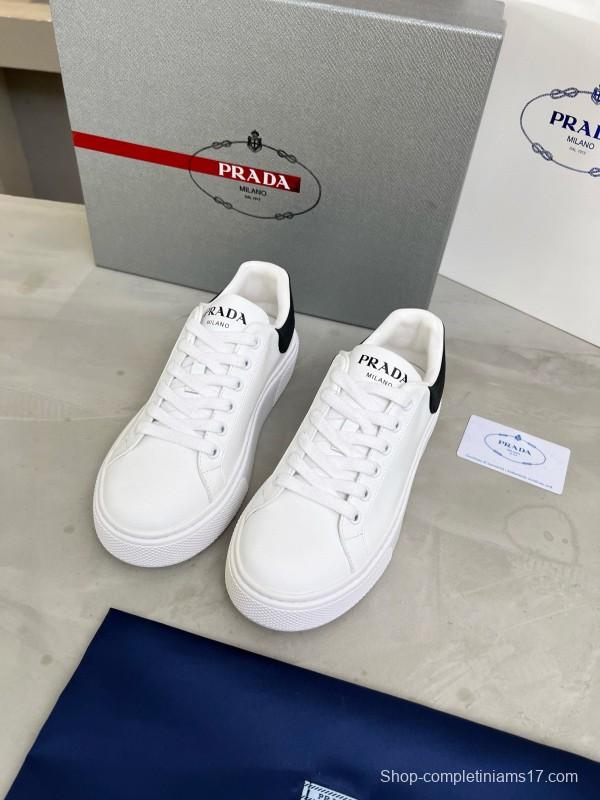 2024 Unisex Prada White Black Leather Sneakers MJ00310