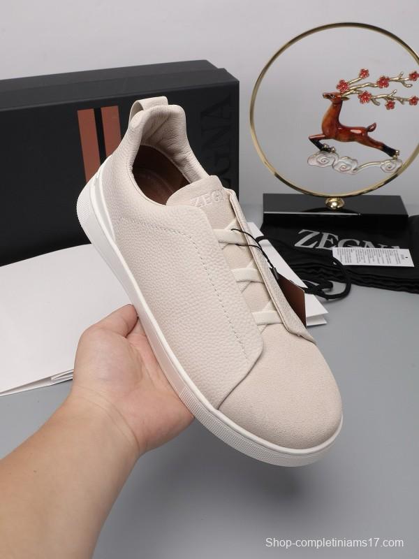 2024 Unisex Ermenegildo Zegna White Leather Suede Sneakers MJ00240