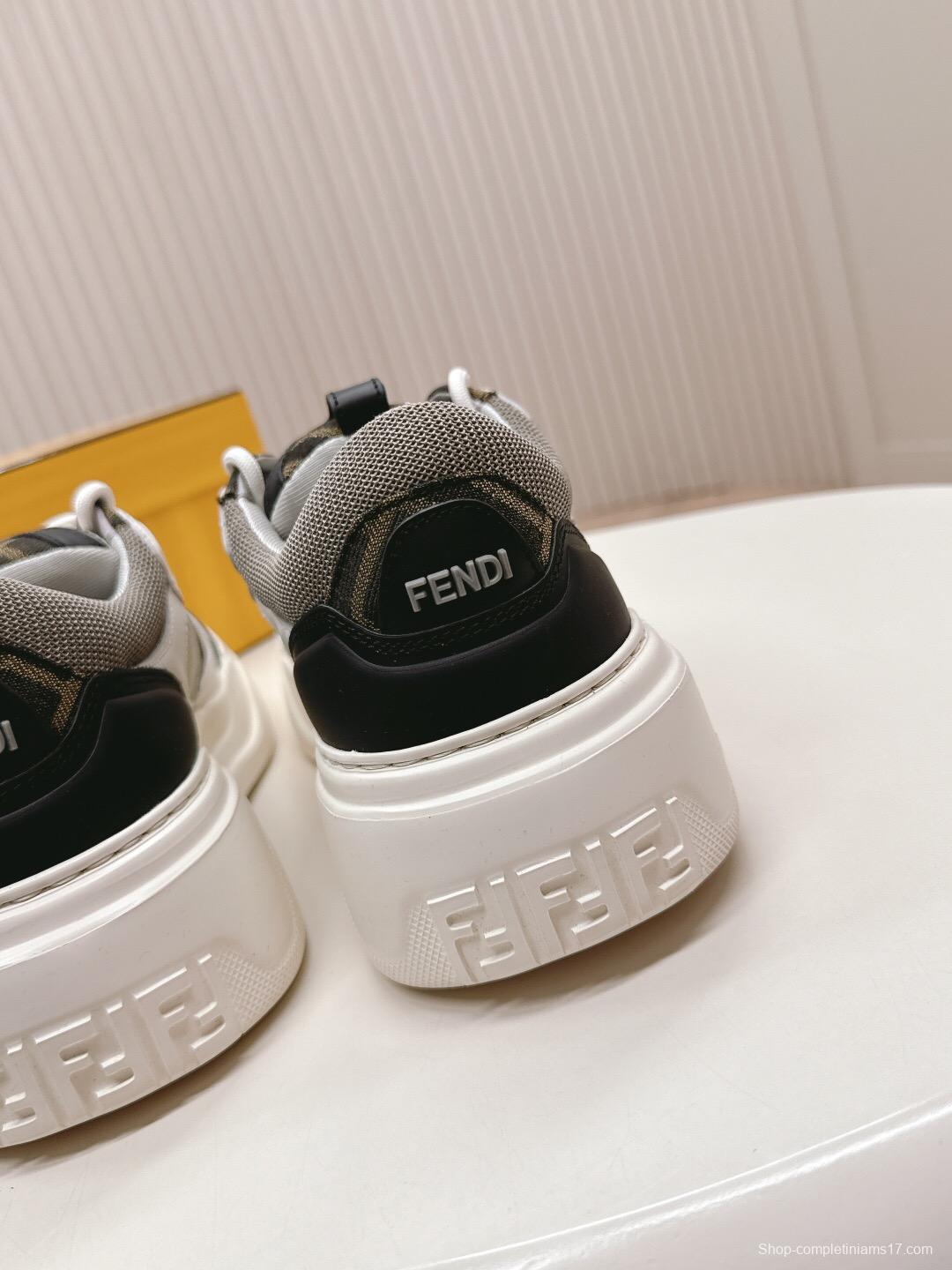 2025 Women Fendi White Black Grey Leather Mesh Sneakers