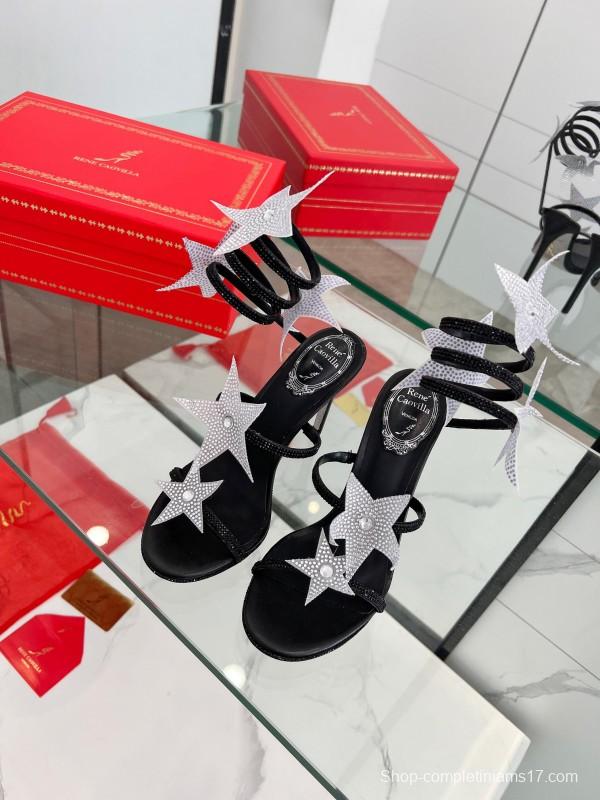 2025 Women RC Black Silk Crystal Star High Heel Sandals LY00340