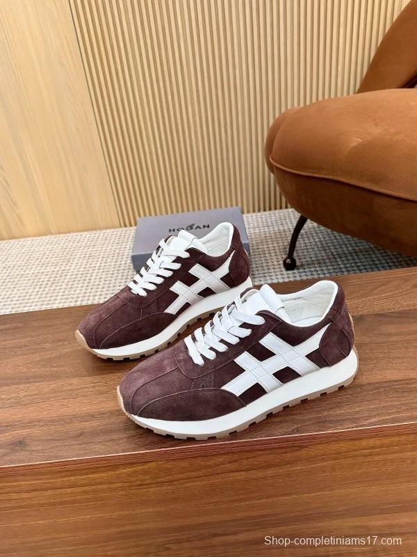 2025 Unisex HOGAN Burgundy White Suede Leather Sneakers