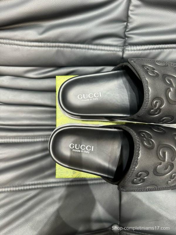 2024 GUCCI Black Leather Slippers MJ00200