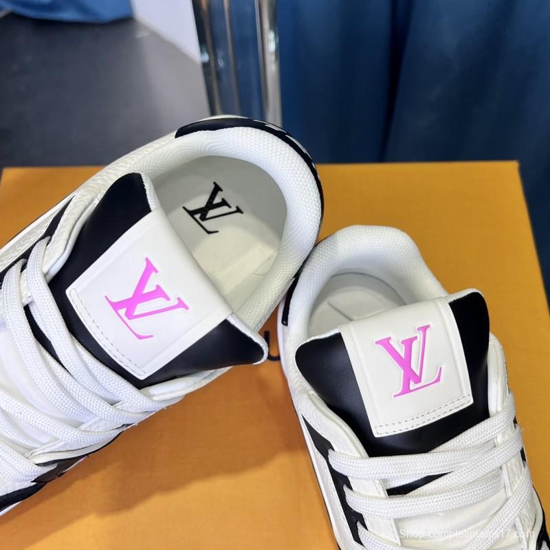 2025 Unisex Louis Vuitton White Black Pink Leather Fabric Trainer