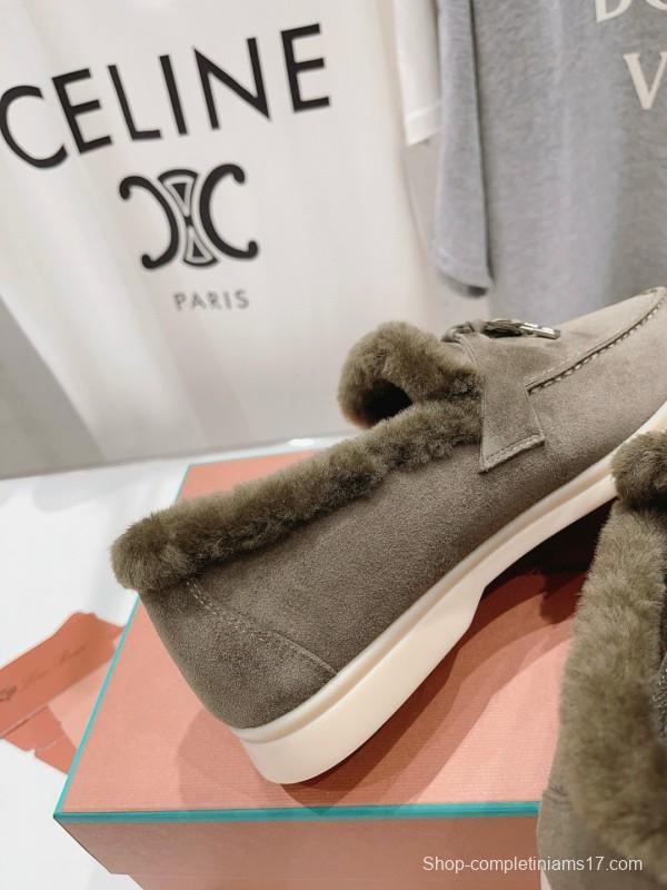 2024 Women LP Gray Suede Shearling Loafers MJ00300