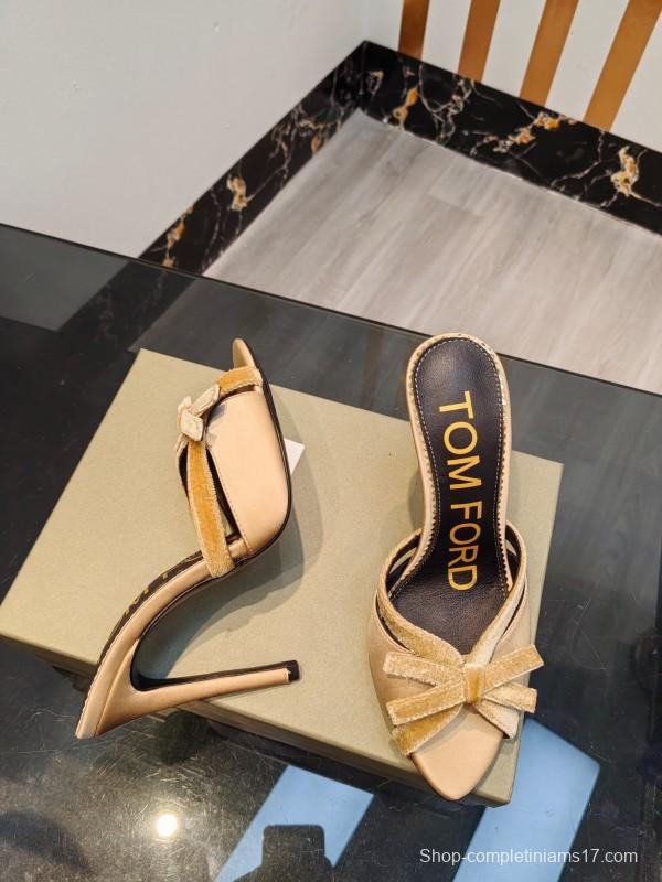 2025 Women TOM FORD Beige Suede High Heel Open Back Sandals KFY00290